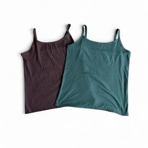 Women’s Ribbed Camisole Tank Top Set- Green and Brown
